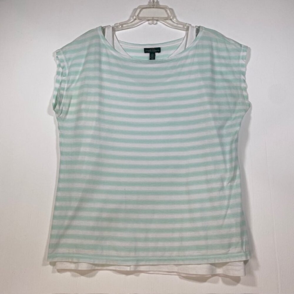 Lauren Jeans Co Green White Layered Short Sleeve Round‎ Neck Top with Tank Sz L